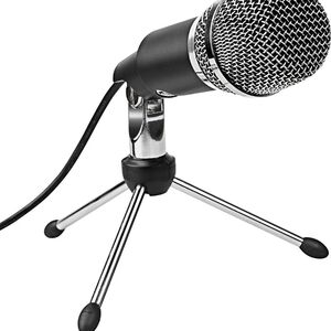 Compact Black Desktop Microphone with Tripod Stand